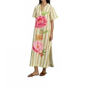 NEW VERANDAH peonies and stripe shirt dress in yellow